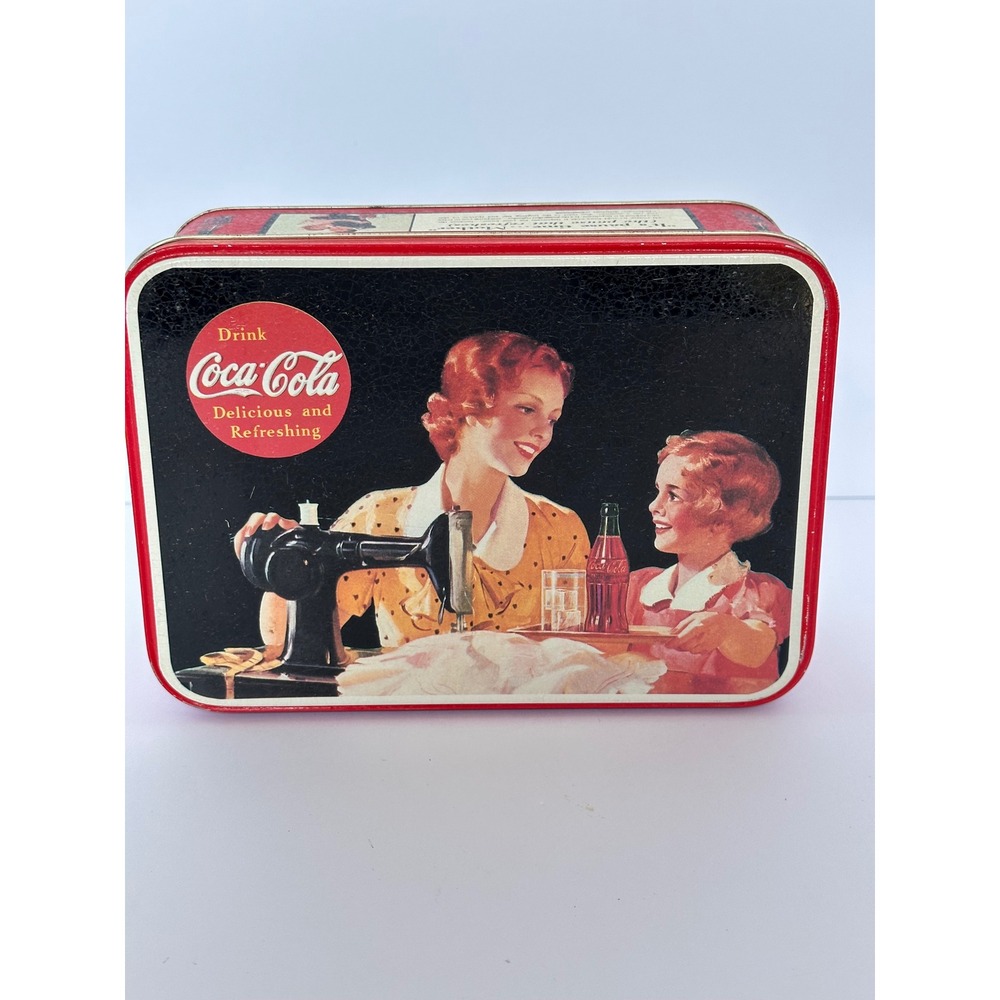Vintage Coca-Cola Advertising Tin Box, Sewing‎ Mother & Daughter Decor